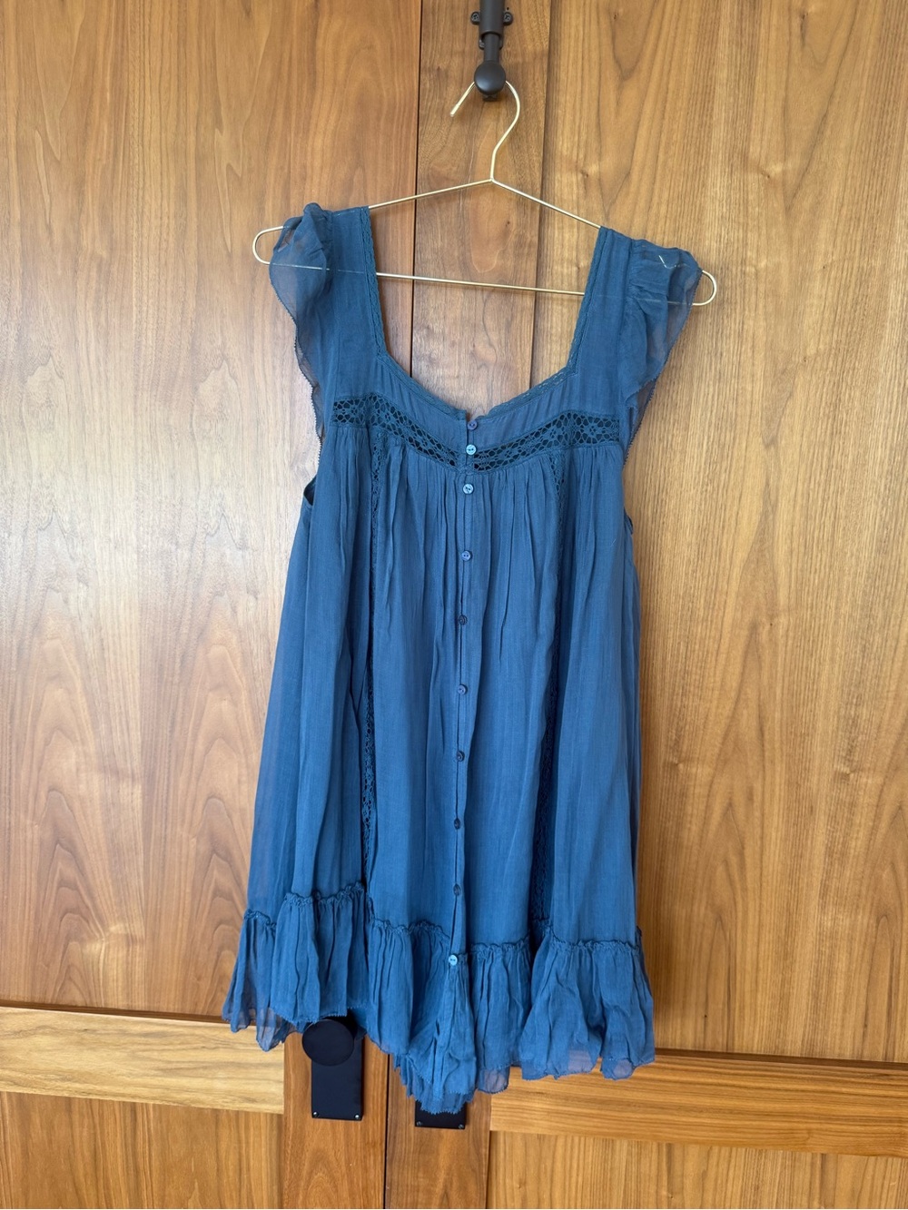 Free People Sleeveless Blue Cotton Button-Front Tunic Dress